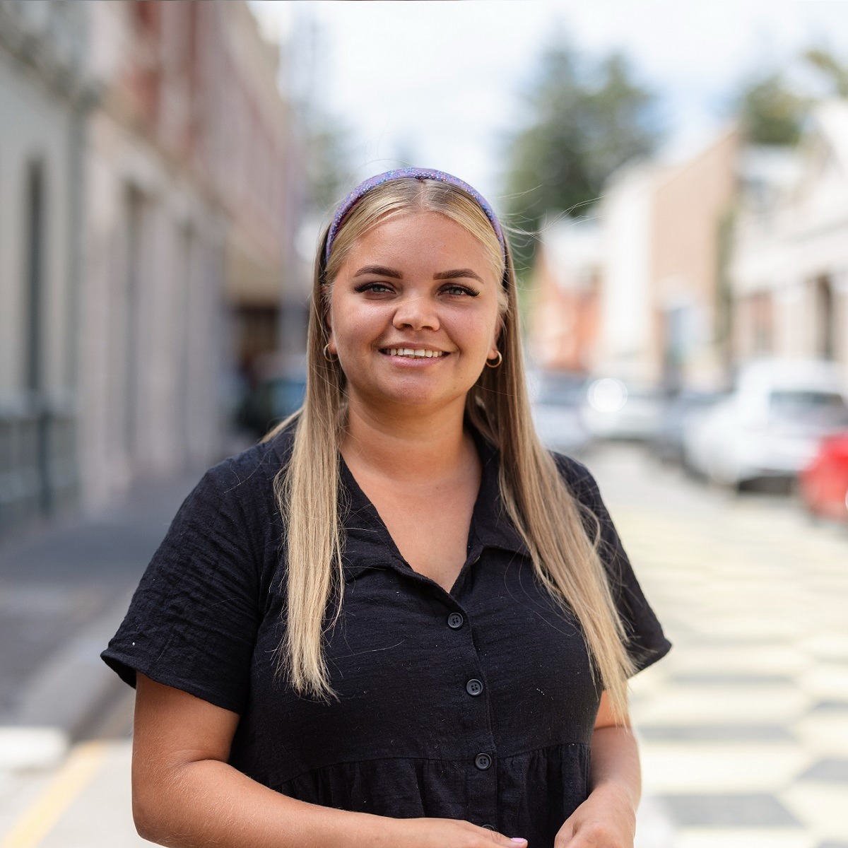 Postgraduate medicine student standing on the streets around the Fremantle campus 